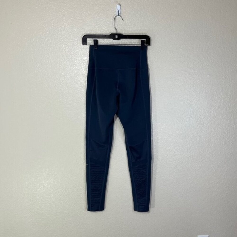 ALO Yoga Leggings Womens Small Moto Blue Gray Mesh Panel Logo Gym Workout - Picture 5 of 6